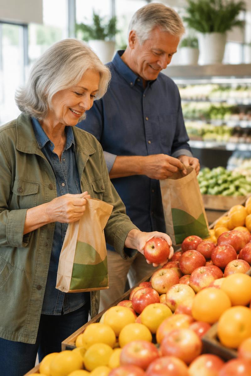Senior couple shopping with IQ Bags compostable bags